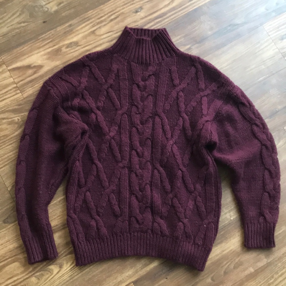 Maroon oversized cable knit sweater